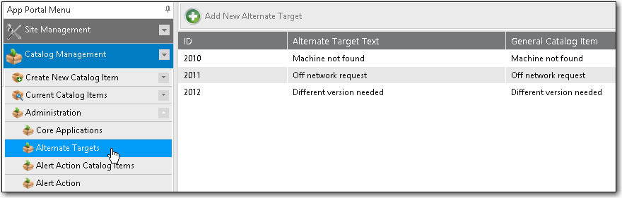 Administration &gt; Alternate Targets View