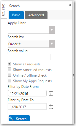Basic Tab of Search Pane of My Requests Tab