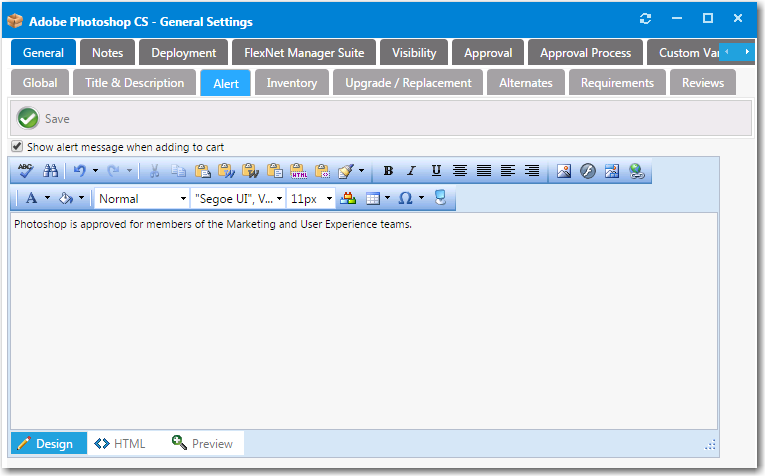 Catalog Item Properties Dialog Box / General > Alert Tab