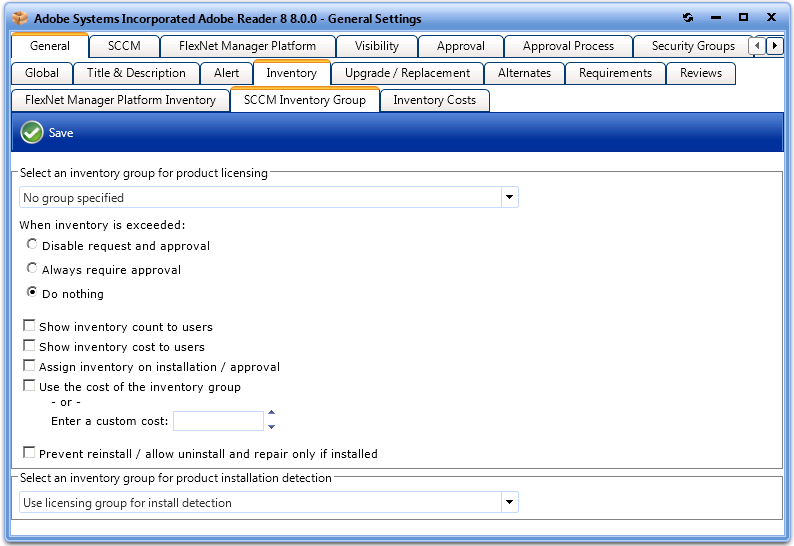 Catalog Item Properties Dialog Box / General &gt; Inventory &gt; SCCM Inventory Group Tab