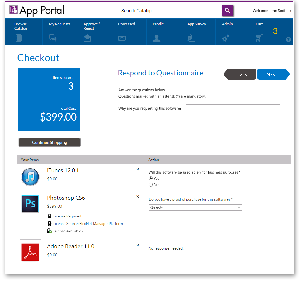 Respond to Questionnaire Panel / Checkout Wizard