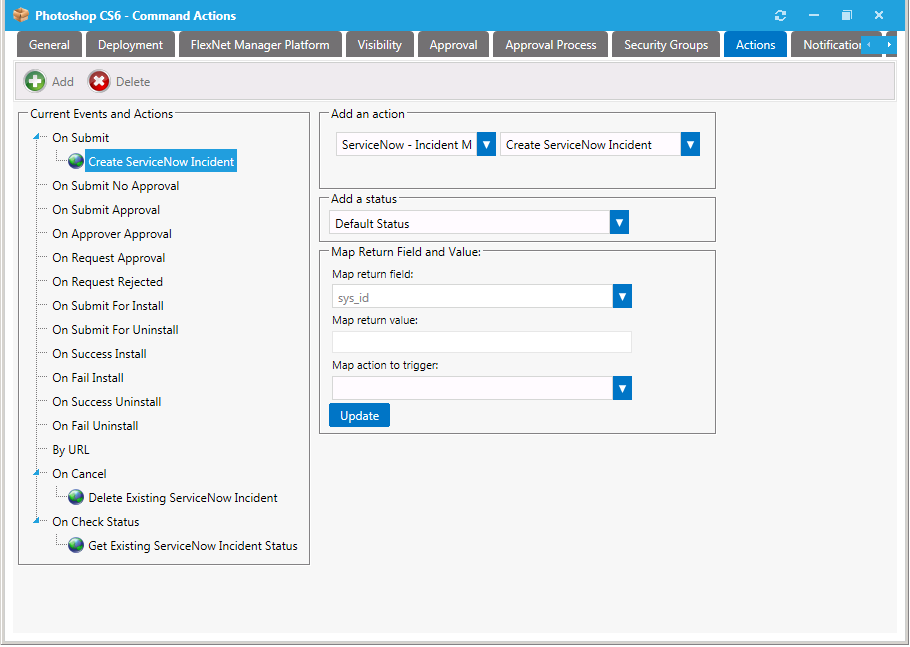 ITSM-Related Actions on a Catalog Item