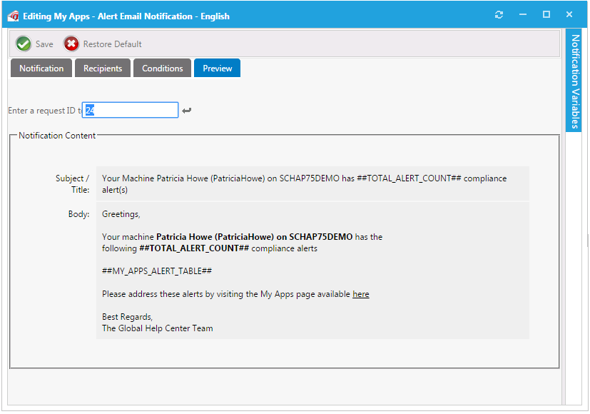 Preview Tab of Notification Editor Dialog Box