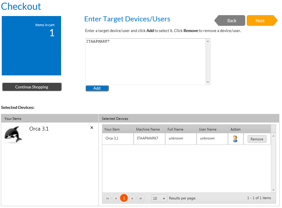 Choose Target /Users for Request on Behalf Panel of Checkout View / Entering a List