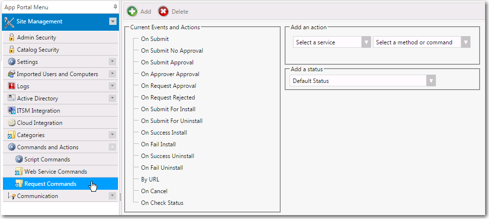 Site Management > Commands and Actions > Request Commands View