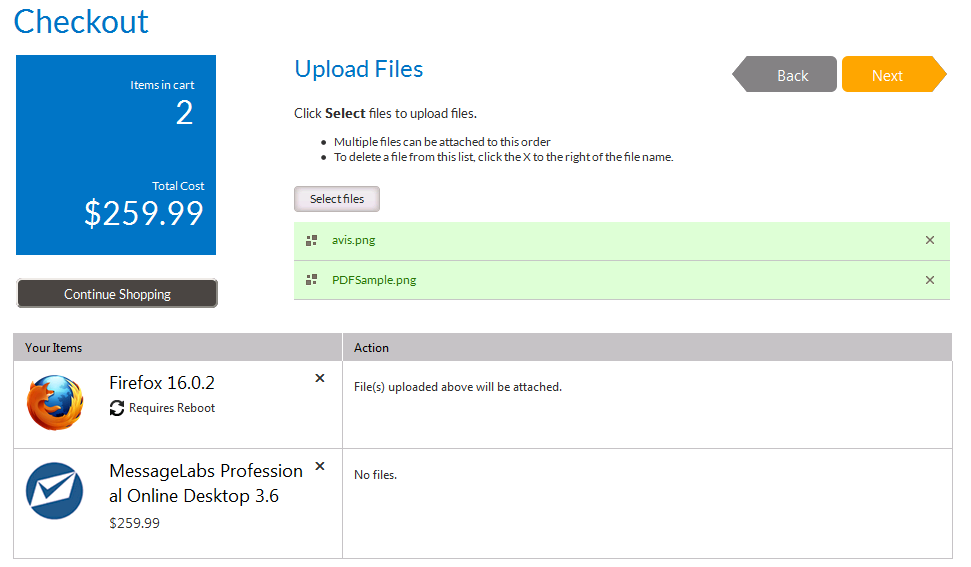 Upload Files Panel / Checkout Wizard