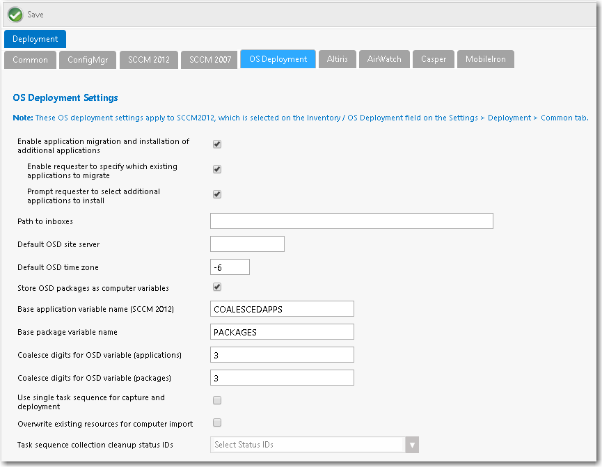 OS Deployment Tab of Site Management > Settings > Deployment View